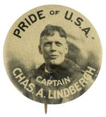 "PRIDE OF U.S.A./CAPTAIN CHAS. A. LINDBERGH" SCARCE PORTRAIT BUTTON.