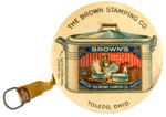 "BROWN'S METAL WARE" EARLY AND RARE CELLULOID COVERED TAPE MEASURE.