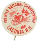 "100 MILE NATIONAL CHAMPIONSHIP" MOTORCYCLE RACE BUTTON.