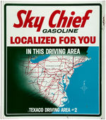 TEXACO "SKY CHIEF GASOLINE" DOUBLE-SIDED GAS PUMP TIN SIGN.