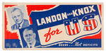 "LANDON AND KNOX FOR U.S./DEEDS...NOT DEFICIT" GRAPHIC RWB JUGATE POSTER.