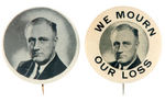 FDR CELLULOID BUTTONS INCLUDING BIRTHDAY BALL, WWII, MEMORIAL, BOOK AD.