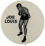 "JOE LOUIS" BOXING STANCE PORTRAIT BUTTON FROM THE LATE 1930s.