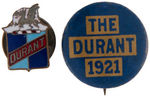 "THE DURANT 1921" FIRST YEAR BUTTON PLUS HIGH QUALITY ENAMEL ON BRASS LOGO LAPEL STUD.