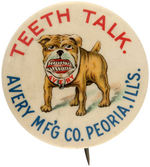 AVERY "TEETH TALK" OUTSTANDING FARM EQUIPMENT BUTTON PHOTO EXAMPLE FROM CPB.