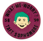 ALFRED E. NEUMAN "WHAT-ME-WORRY" 1958-59 HIGH SCHOOL GRADUATION BUTTON.