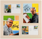 FONTAINE FOX AND FRANK KING PAINTINGS FOR FIRST DAY COVER CACHETS MATTED W/PRINTED POSTCARDS.