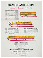 “AMERICAN TOY & NOVELTY WORKS MONOPLANE SLEDS” SALES SHEET.