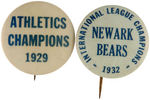 ATHLETICS, NEWARK BEARS, CINCINNATI REDS TRIO OF CHAMPIONSHIP BUTTONS.