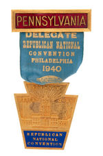 "PENNSYLVANIA/DELEGATE REPUBLICAN NATIONAL CONVENTION PHILADELPHIA 1940" RIBBON BADGE.