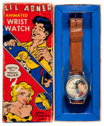 "LI'L ABNER ANIMATED WRIST WATCH" BOXED WATCH WITH AMERICAN FLAG.