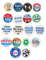 POLITICAL CLUBS BUTTON COLLECTION SPANNING TAFT THROUGH HILLARY CLINTON.