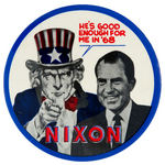 UNCLE SAM ENDORSES NIXON 1968 BUTTON.