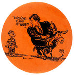 TED KENNEDY CHALLENGES CARTER FOR 1980 NOMINATION CARTOON BUTTON.