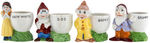 SNOW WHITE AND THE SEVEN DWARFS FIGURAL CHINA EGG CUPS.
