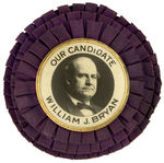 OUTSTANDING LARGE REAL PHOTO BRYAN CELLO MOUNTED ON TRIPLE LAYER PURPLE FABRIC ROSETTE.