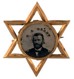 "U.S. GRANT" FERROTYPE SET IN SIX POINTED DIE CUT STAR BRASS FRAME.