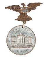 CLEVELAND AND HARRISON MATCHED PAIR OF JUGATE 1888 CAMPAIGN MEDALS WITH EAGLE HANGERS.