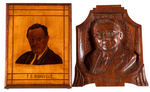 F.D. ROOSEVELT HANDMADE WOOD INLAY PORTRAIT AND CERMAK CARVED WOOD MEMORIAL.