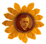 "ALF M. LANDON" SCARCE PORTRAIT BUTTON WITH FELT SUNFLOWER ACCENT.