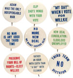 NINE SCARCE TO RARE WILLKIE ANTI-ROOSEVELT SLOGAN BUTTONS.