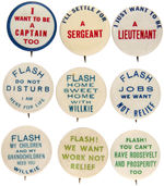 NINE SCARCE TO RARE WILLKIE ANTI-ROOSEVELT SLOGAN BUTTONS.