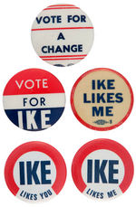 IKE FIVE UNCOMMON SLOGAN BUTTONS.