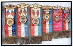 JUNIOR ORDER OF UNITED AMERICAN MECHANICS SIX ORNATE RIBBON BADGES C. 1900-1915.