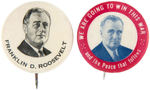 FRANKLIN D. ROOSEVELT SCARCE 1936 AND RARE 1944 PORTRAIT BUTTONS.