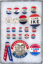 EISENHOWER 20 CAMPAIGN AND ONE CENTENNIAL BUTTONS WITH FOUR UNLISTED IN HAKE.