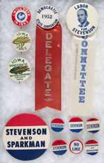 STEVENSON AND DEMOCRATIC GROUP OF 12 BUTTONS.