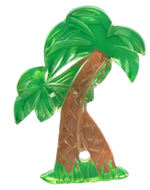 CUT LUCITE PLASTIC PALM TREES PIN.