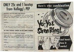 RARE KELLOGG'S PEP YO-YO & SIREN RING BOXED.