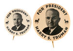 "FOR PRESIDENT HARRY S. TRUMAN" TWO BUTTONS IN TWO SIZES.