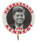 "NEBRASKANS FOR KENNEDY" RARE PORTRAIT BUTTON.