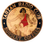 "TARZAN RADIO CLUB" RARE BRASS BADGE NAMING COFFEE SPONSOR.