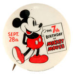 MICKEY MOUSE 7TH BIRTHDAY PUBLICITY PHOTO & BUTTON.