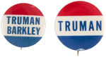 "TRUMAN BARKLEY" AND "TRUMAN" PAIR OF SCARCE TEXT BUTTONS.