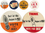 GROUP OF SIX IKE AND ANTI-STEVENSON BUTTONS.