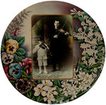 HUGE 9" CELLULOID SHOWING MAN AND PROBABLY HIS SON EACH WITH VIOLIN AND BOW.