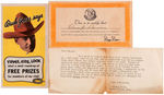 “DIZZY DEAN WINNERS” CLUB LOT OF FOUR PREMIUMS WITH “BUCK JONES” PRIZE FOLDER.