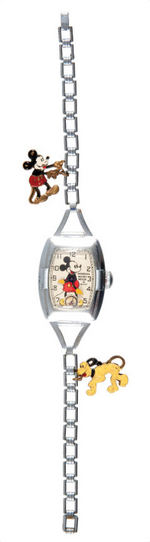 "MICKEY MOUSE INGERSOLL" DELUXE WRISTWATCH GIRLS MODEL WITH CHARMS (VARIETY).