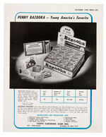 "TOPPS OCT. 1949" RETAILER'S PRICE LIST FEATURING "BAZOOKA" DISPLAY BOX W/MULLIN SPALDING CARTOONS.