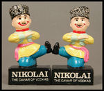 "NIKOLAI THE CAVIAR OF VODKAS" FIGURAL SALT AND PEPPER SHAKERS.