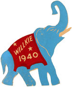 UNUSUAL LARGE WOODEN DIE CUT ELEPHANT "WILLKIE 1940" PIN-BACK.