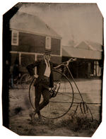 HIGH WHEEL BICYCLE RIDER OUTDOORS TINTYPE.