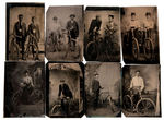 BICYCLE RIDERS LOT OF 10 TINTYPES WITH ONE OUTDOORS.