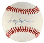 BASEBALL'S 500 HOME RUN CLUB SIGNED BASEBALL TRIO WITH HANK AARON, REGGIE JACKSON & MIKE SCHMIDT.