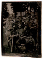 11 MEMBER BASEBALL TEAM OUTSIDE WITH EQUIPMENT TINTYPE.