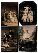 FEMALE TENNIS PLAYERS LOT OF FOUR TINTYPES.